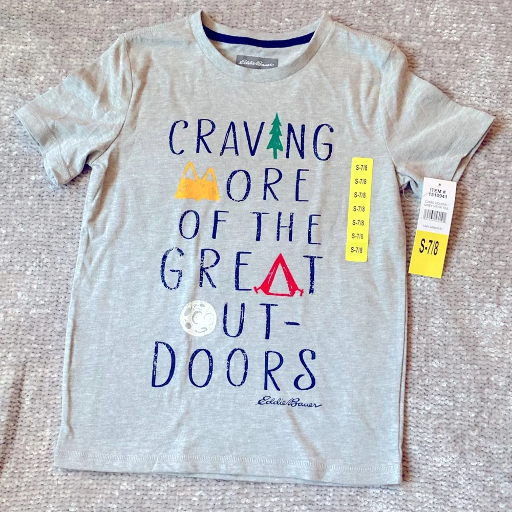 Eddie‎ Bauer Tee Shirt, Great Outdoors, Short Sleeve, small (7/8), Boy, Girl
